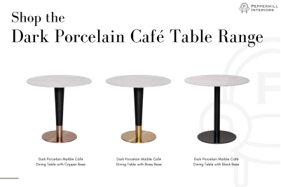 Dark Porcelain Marble Café Dining Table with Black Base